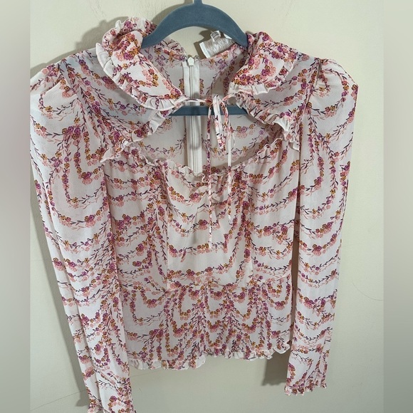 Divine Heritage x Urban Outfitters Collared Peplum XS Pink Puff Shoulder - Picture 3 of 8
